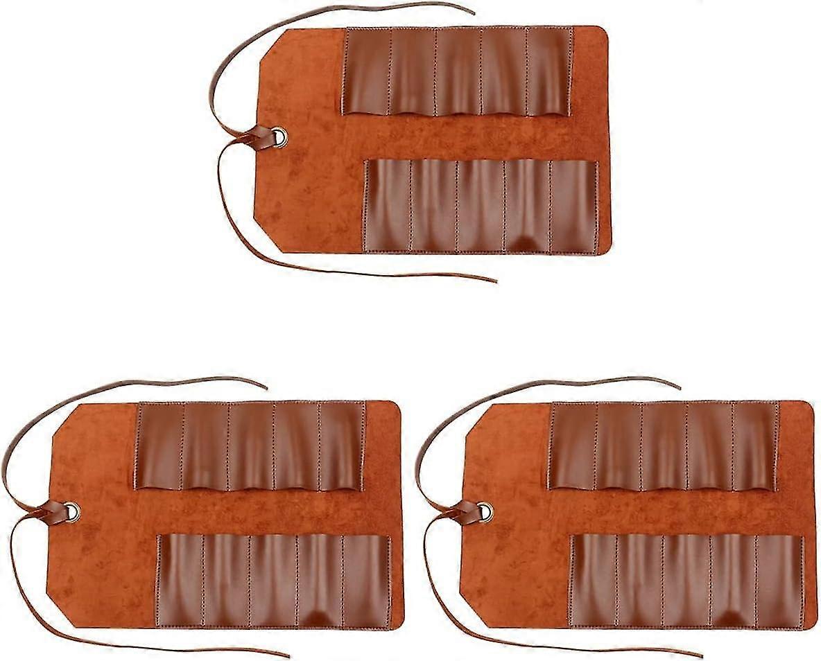 Leather Tool Roll Up Pouch Wrench Tool Roll Organizer 10 Slots Small Tool Roll Up Bag Chisel Bag For Car Motorcycle Electrician Plumber Carpenterbrown