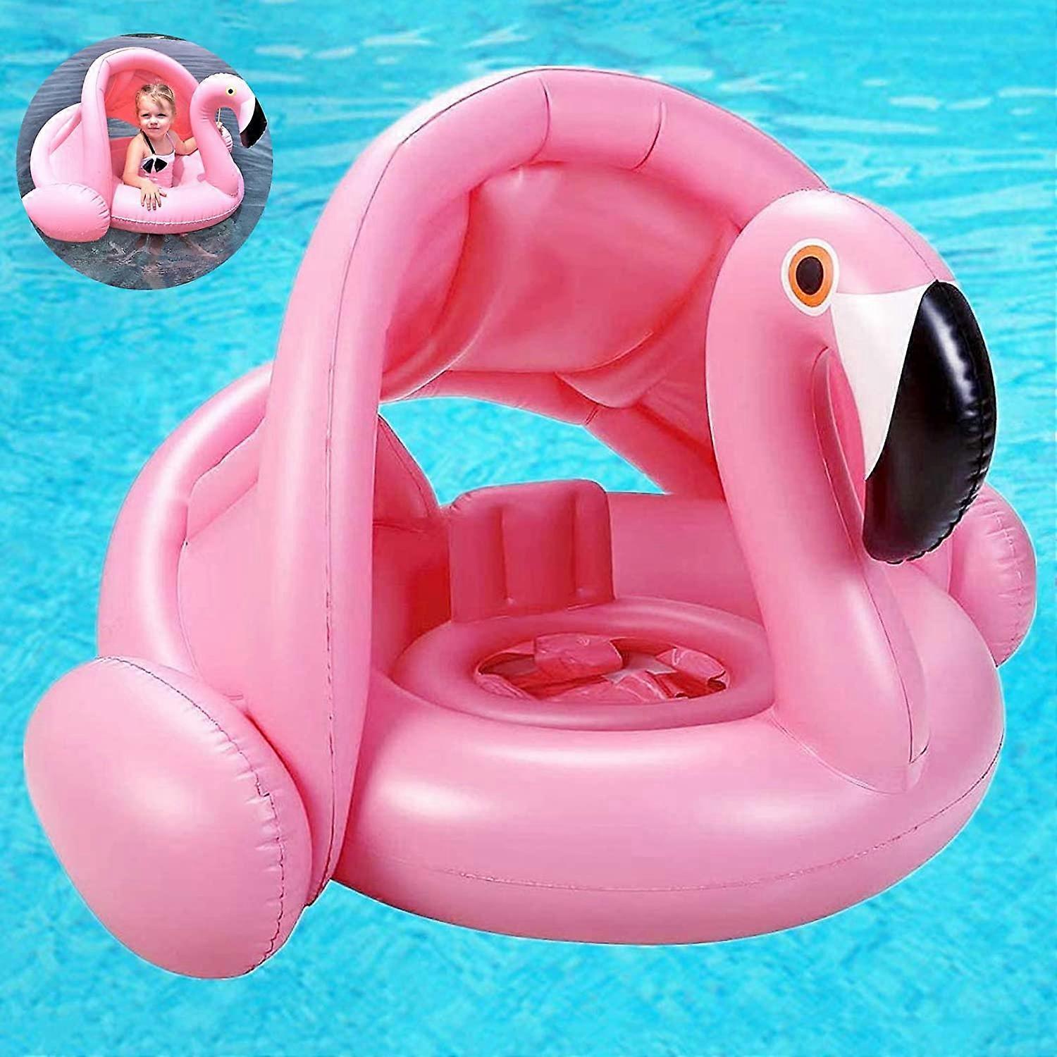 Wuhing-SJ-Flamingo Baby Svømmering Med Solbeskyttelse, Baby Svømmehjelp, Baby Svømmering Oppblåsbar, Baby Pool Svømmering, Oppblåsbar Svømme