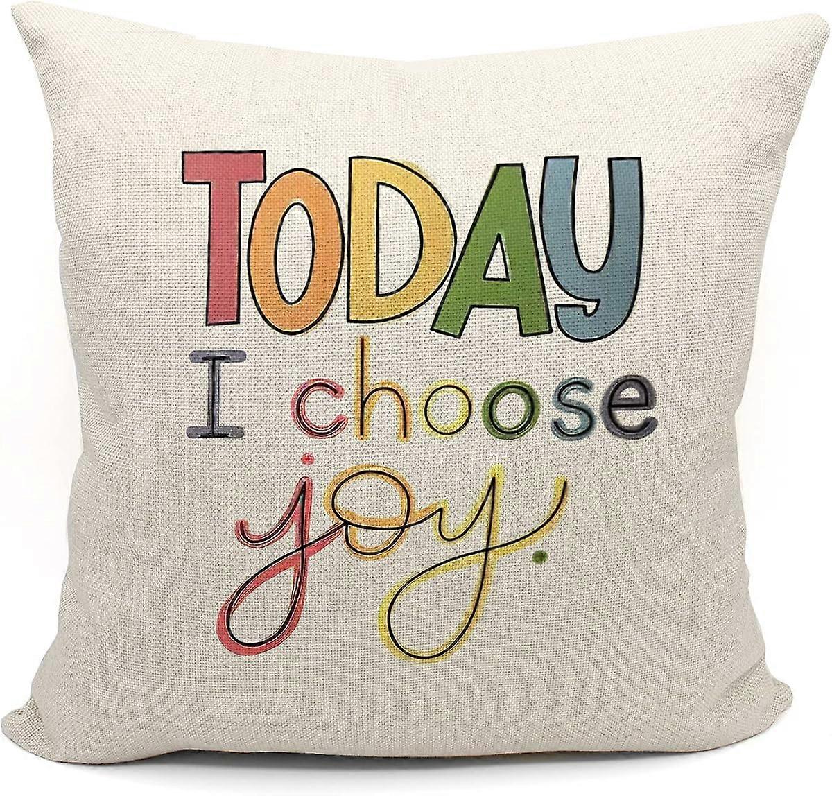 Motivational Quote Today I Choose Happy Throw Pillow Case, Inspirational Gifts for Teens Kids,18 x 18 Inch Colorful Word Art Decorative Linen Cushion