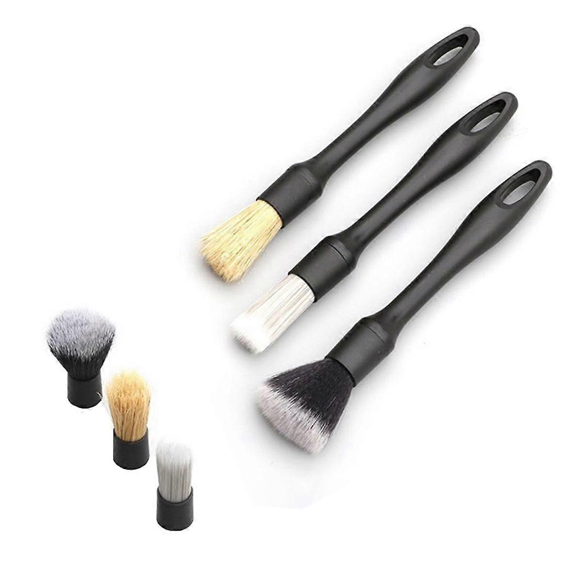 6Pcs Auto Car Detailing Brush Set Includes 3 Car Detailing Brushes and 3 Replacement Brush Head for