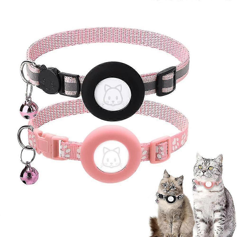 2pcs Adjustable Airtag Cat Collars, Reflective Air Tag Cat Collar With Breakaway Safety Buckle And Bell