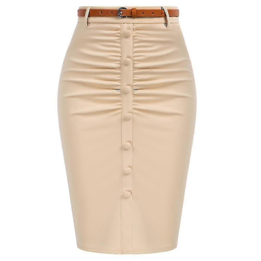 خمر قلم رصاص تنورة للنساء 1950s Ruched Bodycon تنورة مع حزام عالية المخصر قلم رصاص التنانير لملابس العمل- YH