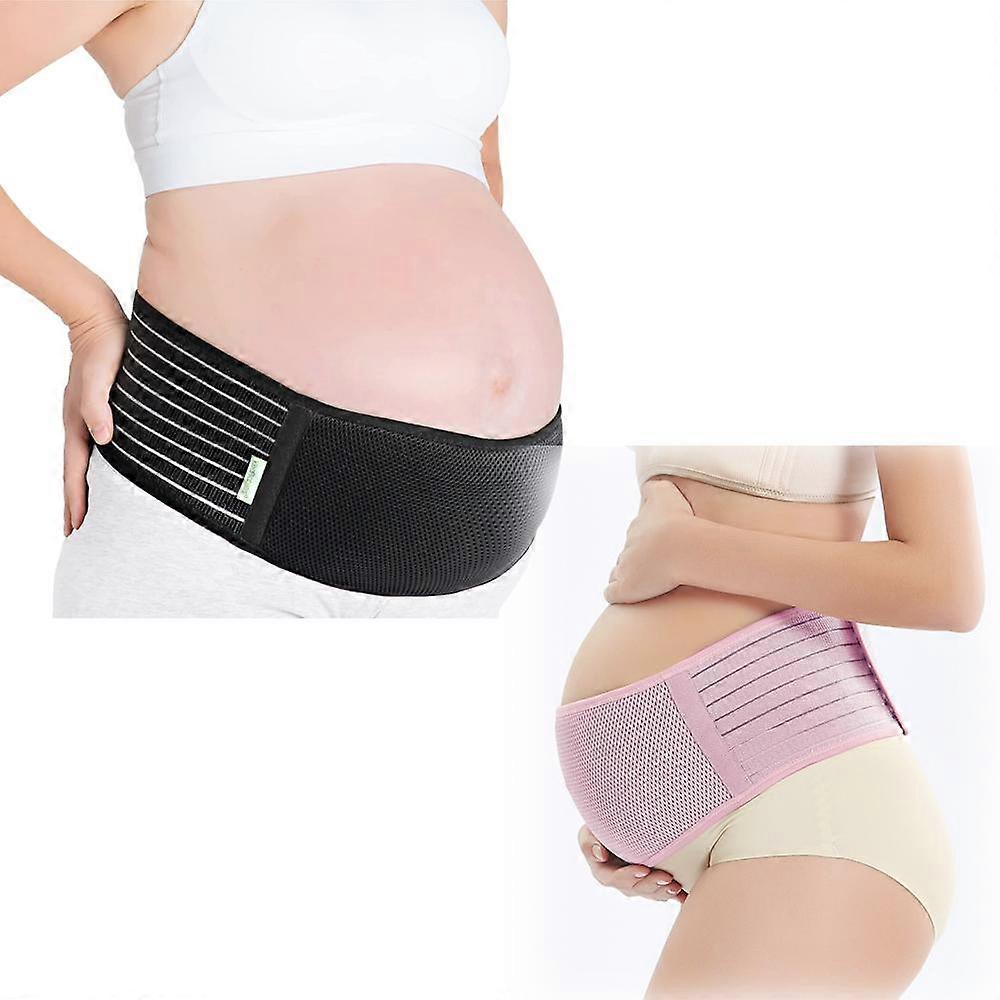 2Pcs Maternity Belly Belt - Soft Breathable Maternity Belly Support Belt - Pelvic Support Belt, Black, Pink L