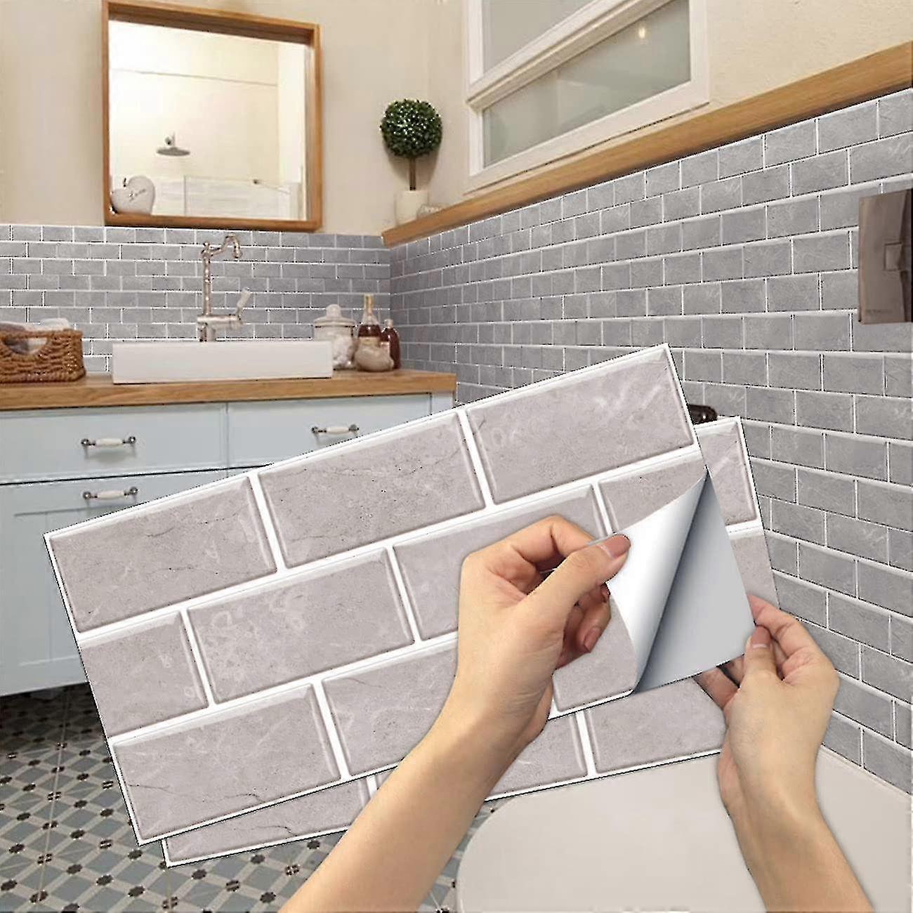 12ピースキッチンタイルステッカー、粘着性PVC、防水、バスルーム&キッチン