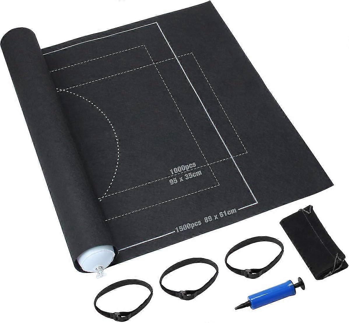 Puzzle Mat Roll Up, Black Felt Mat For Adults Kids Up To 1500 Pieces, Storage Saver Large Puzzles Board Mat With Inflatable Tube, Drawstring Bag And 3