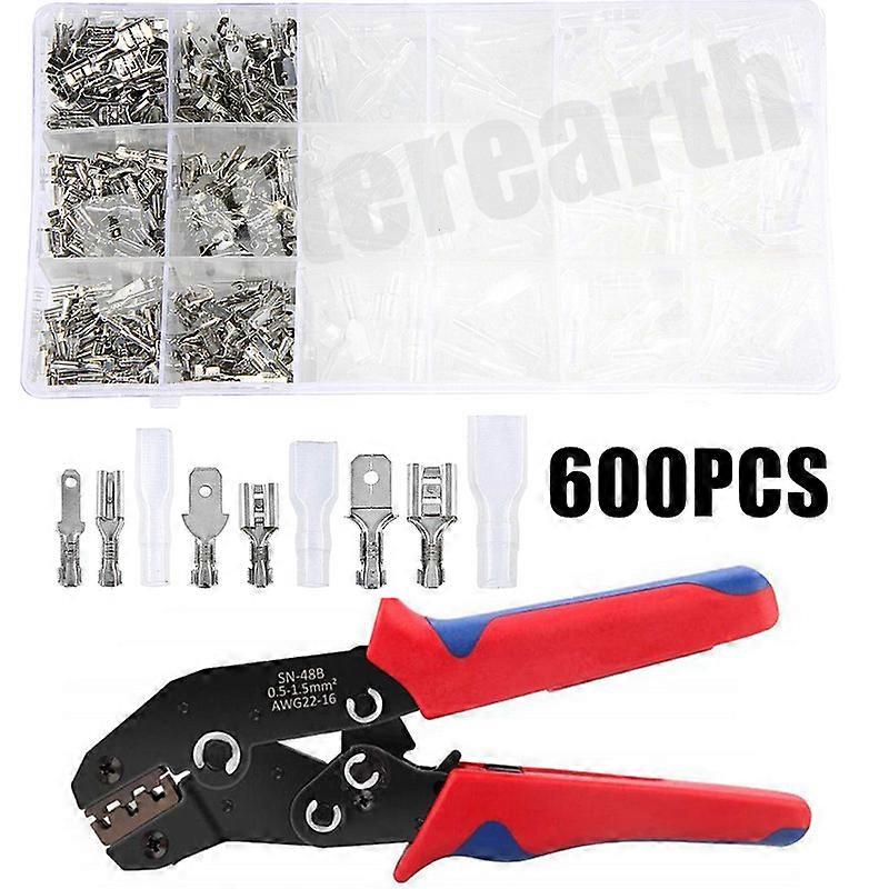 600PCS cold-pressed assorted kits spade crimp terminals combination plug spring boxed wire connectors crimping tool Set