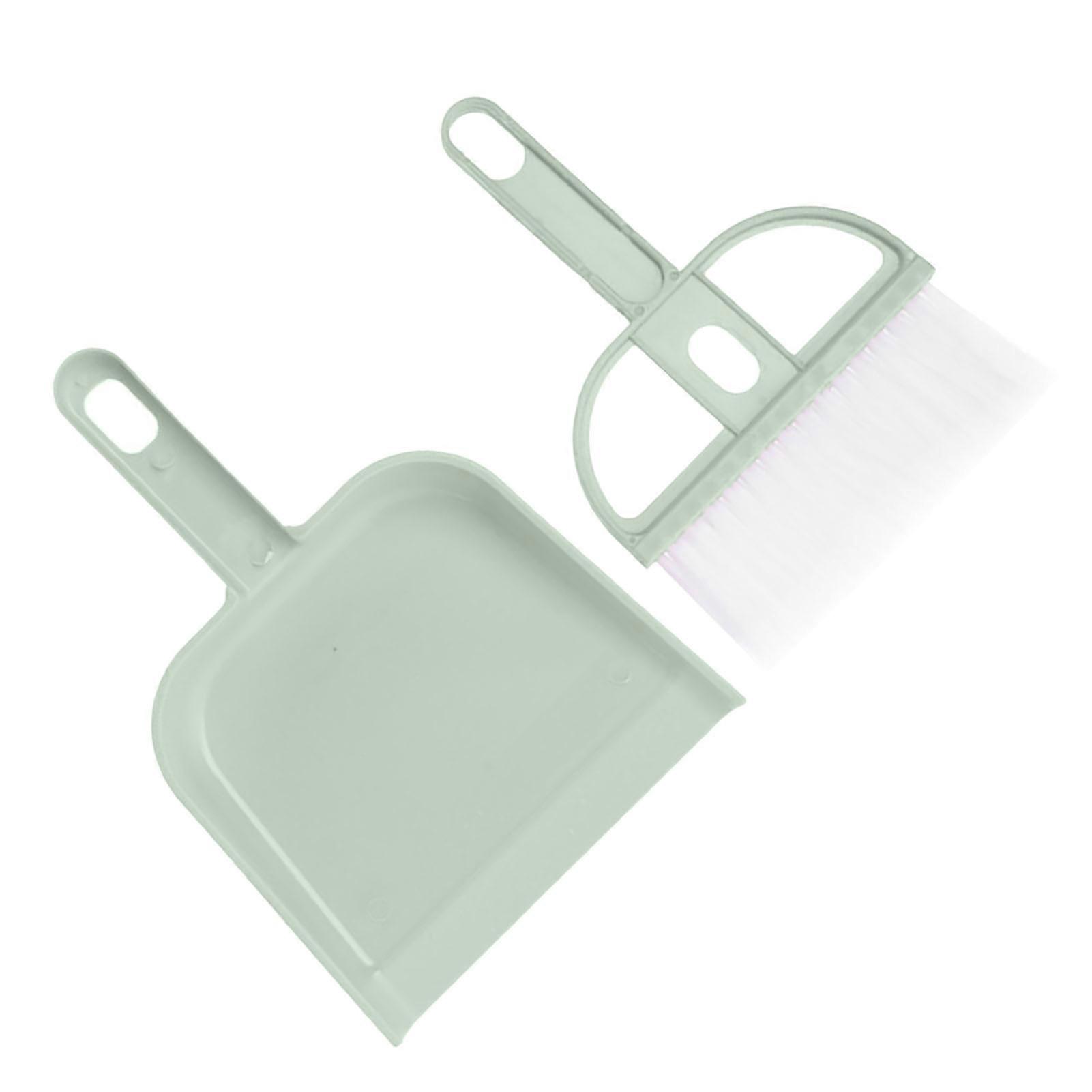 2PCS Set Small Broom and Dustpan Set Multifunctional Plastic Mini Hand Broom Dustpan compatible Desktop Green