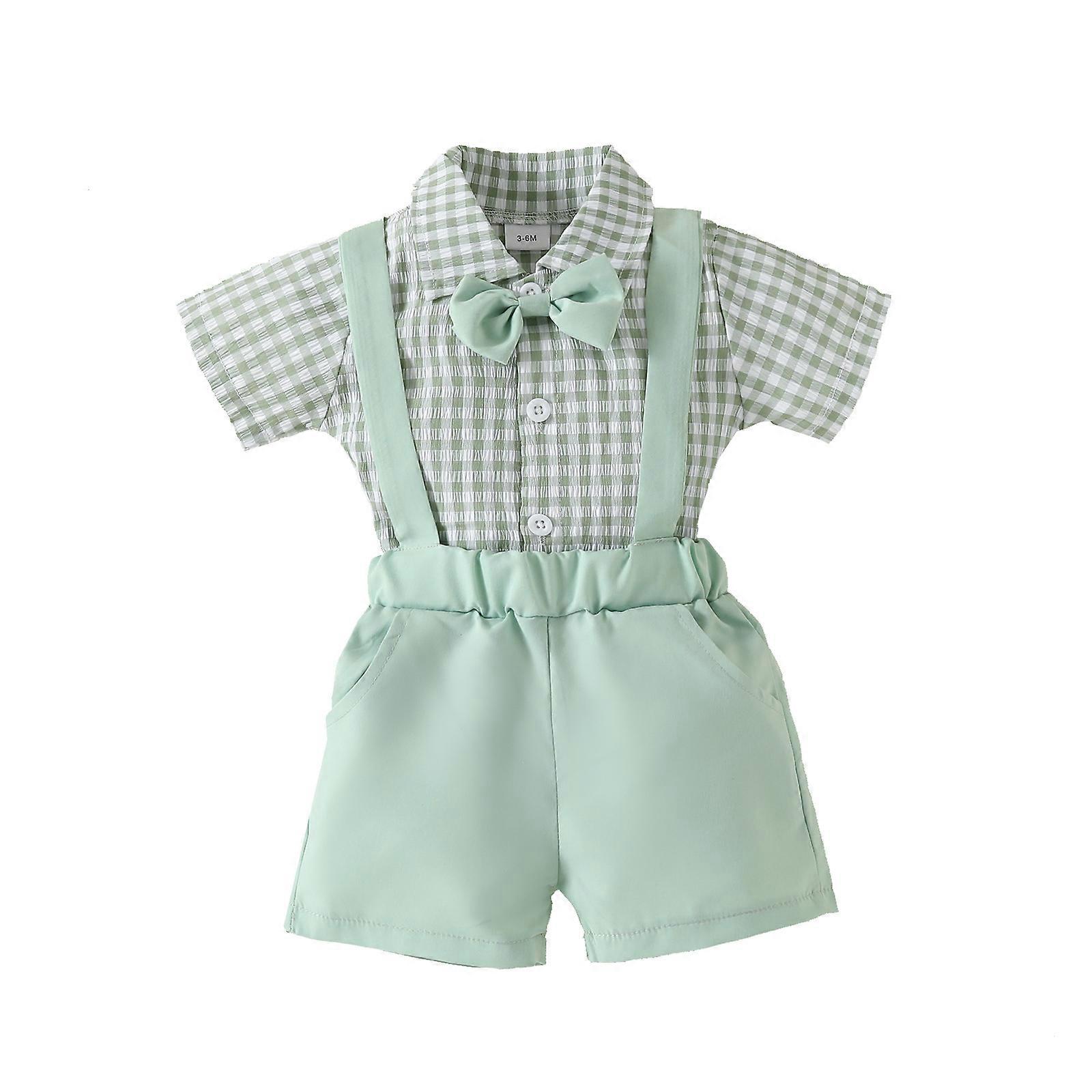 Baby Boys Gentleman Suits Children's Short Sleeve Bowtie Shirt