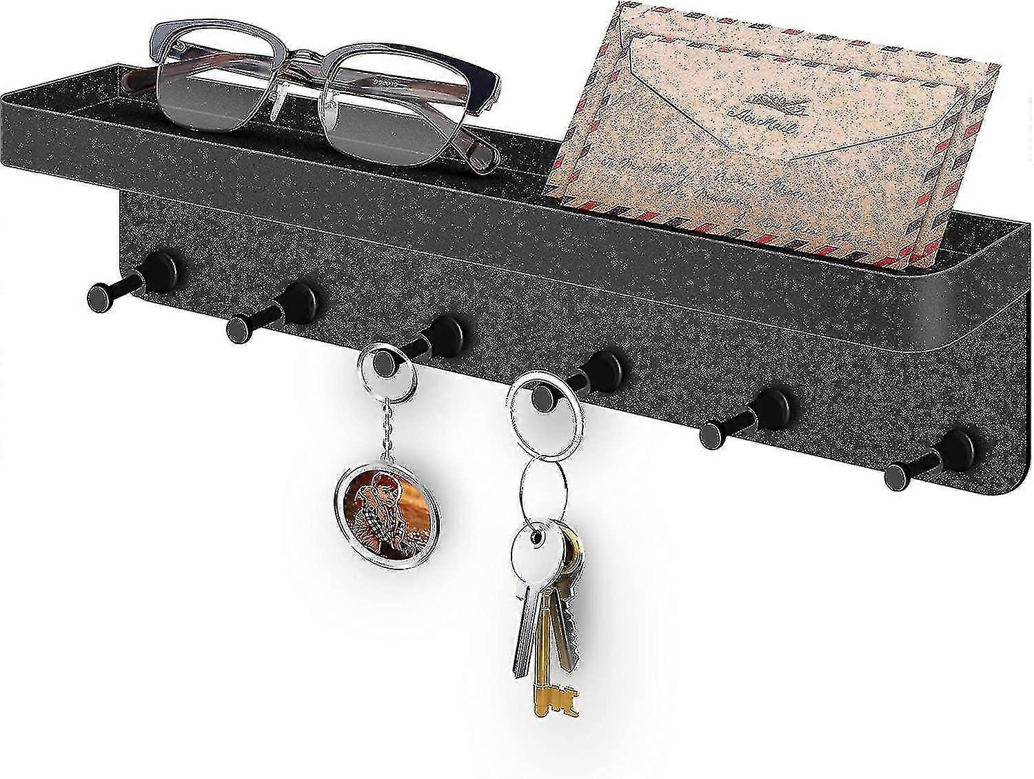 Key Rack With Shelf, Modern Key Holder Wall, 6 Hooks Self-adhesive Key Hanger Key Key Bar-