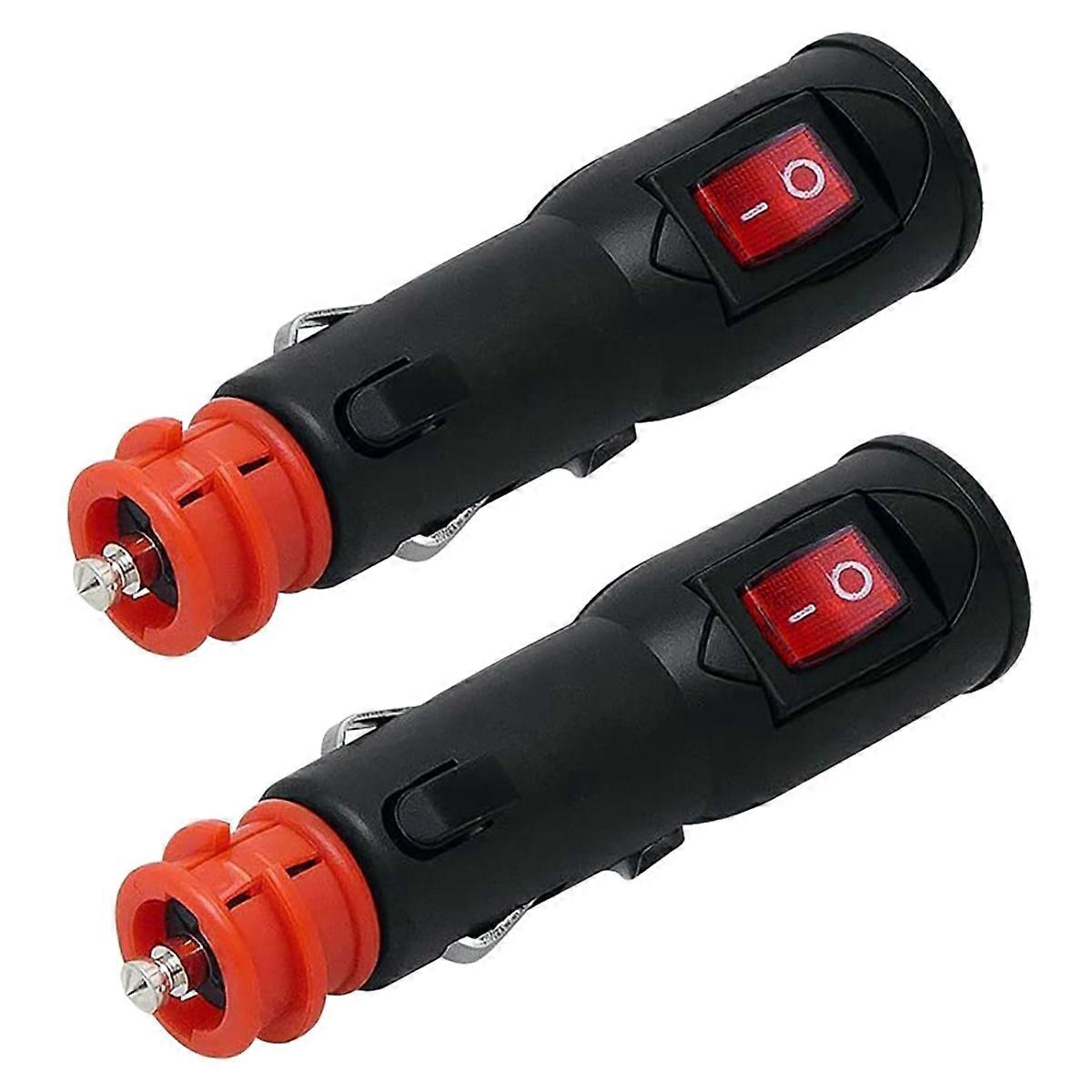 2 PCS Adapter Connector 12V Car Plug with Fuse and Switch 20mm Cig / 12mm DIN for Euro Vehicle Elec