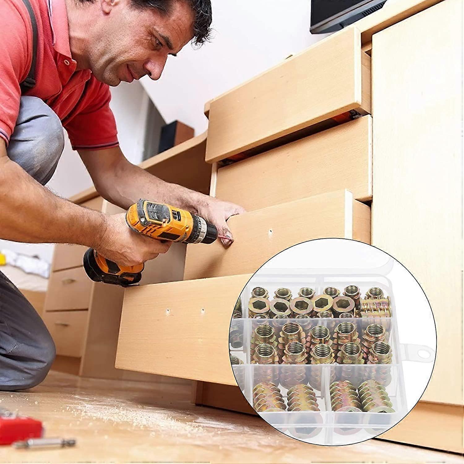 125pcs Zinc Alloy Hex Socket Screw Nuts Threaded Inserts Nut Tool Assortment Kit for Wood Furniture