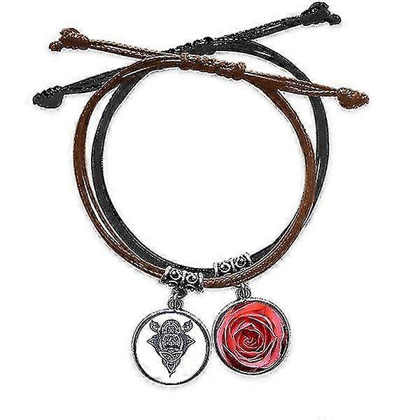 Chinese Dragon People Head Art Pattern Bracelet Rope Hand Chain Leather Rose Wristband