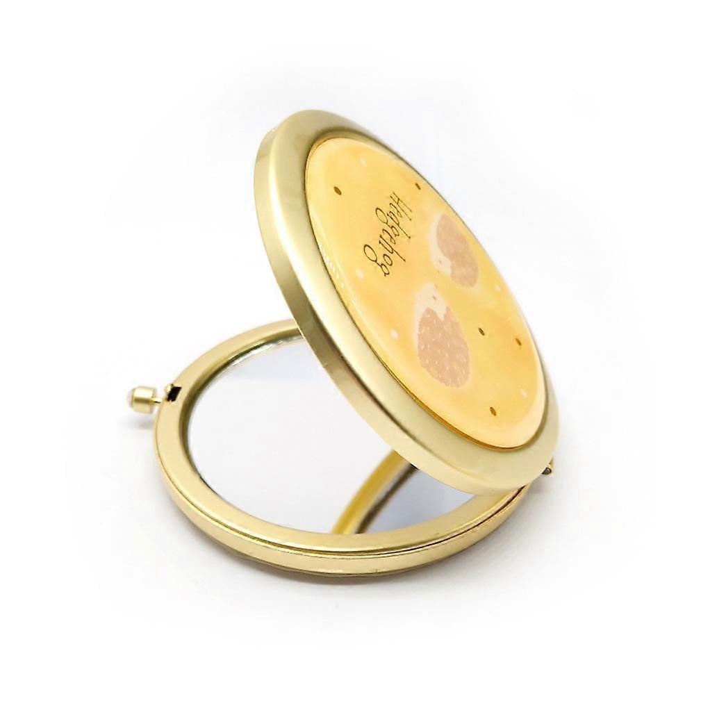 Round Double Sided Cosmetic Mirror Foldable Makeup Table Mirror with Flip Golden