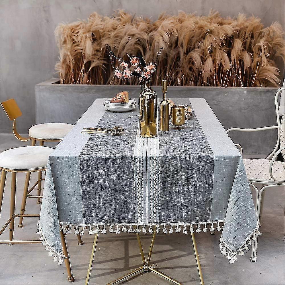 Table Cloth Rectangular Cotton Linen 140x220 Wipe Clean Tablecloth Grey Table