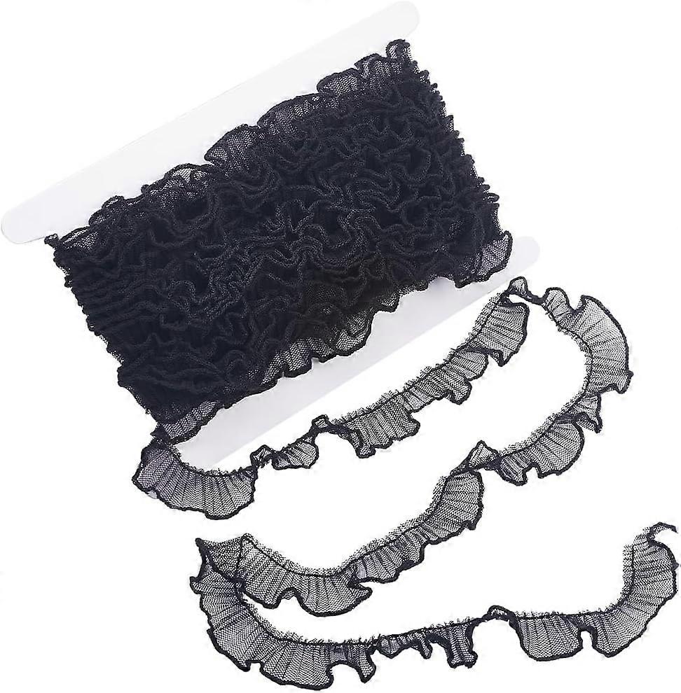 10 Yards Polyester Pleated Lace Trim Ruffled Lace Ribbon for Garment Accessories Black 3/4 inch(20mm)