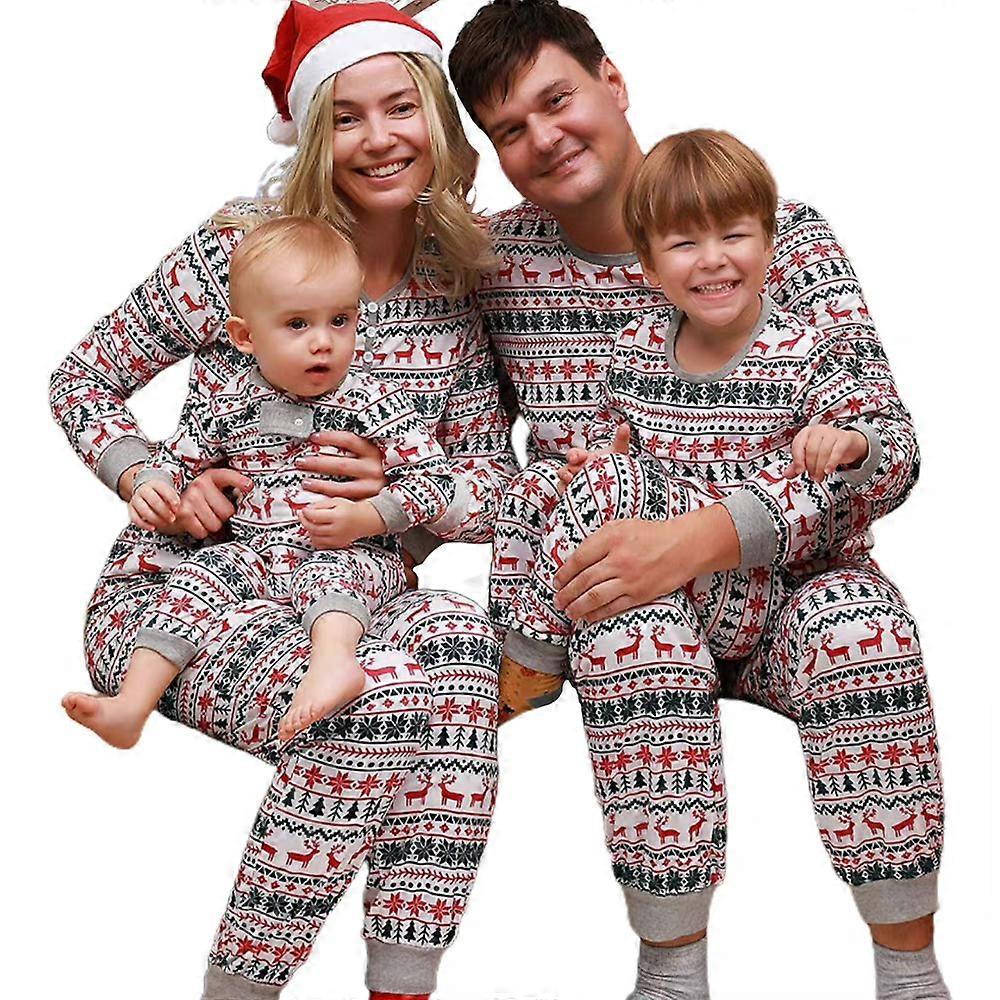 Christmas Family Matching Elk Snowflake Xmas Tree Printed Pyjamas Pjs Set Sleepwear Mom Dad Kids Baby Xmas Pajamas