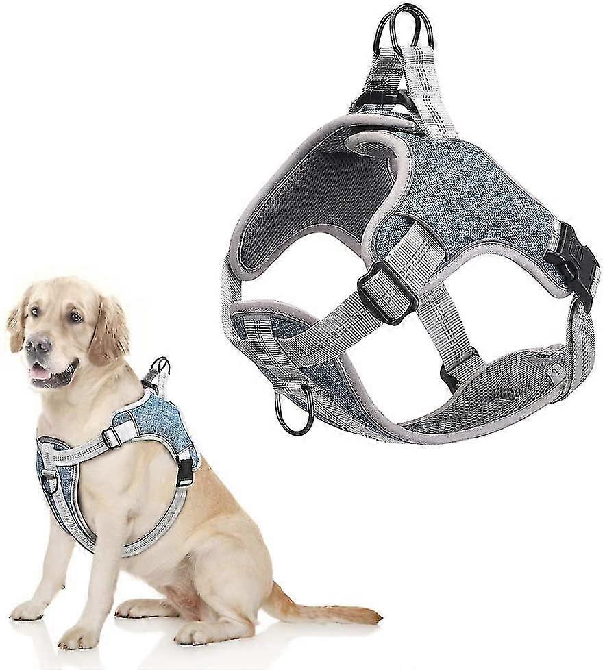 Breathable Adjustable Padded Anti-pull Reflective Dog Harness For Medium/small Dogs (l, Blue)