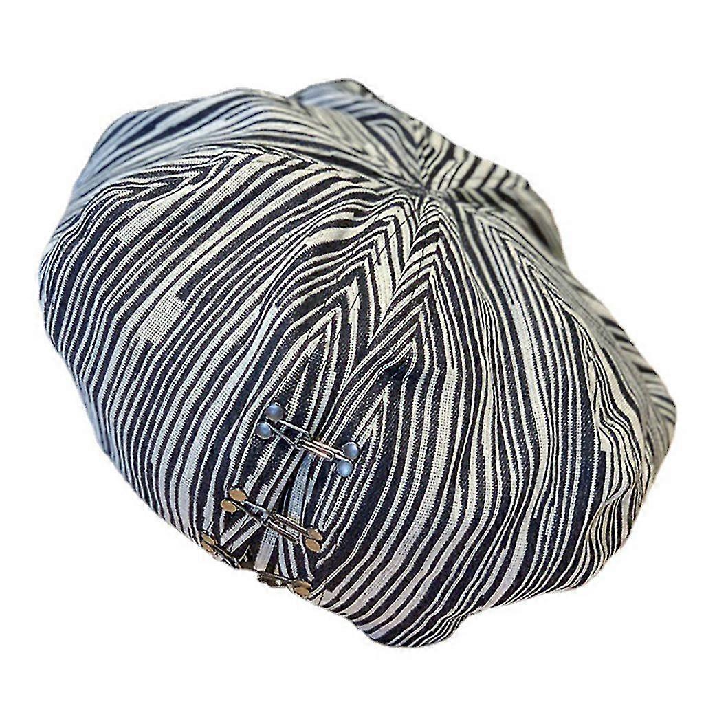 Retro Black White Stripes Beret Copper Buckle Octagonal Hat Warm Painter Hat