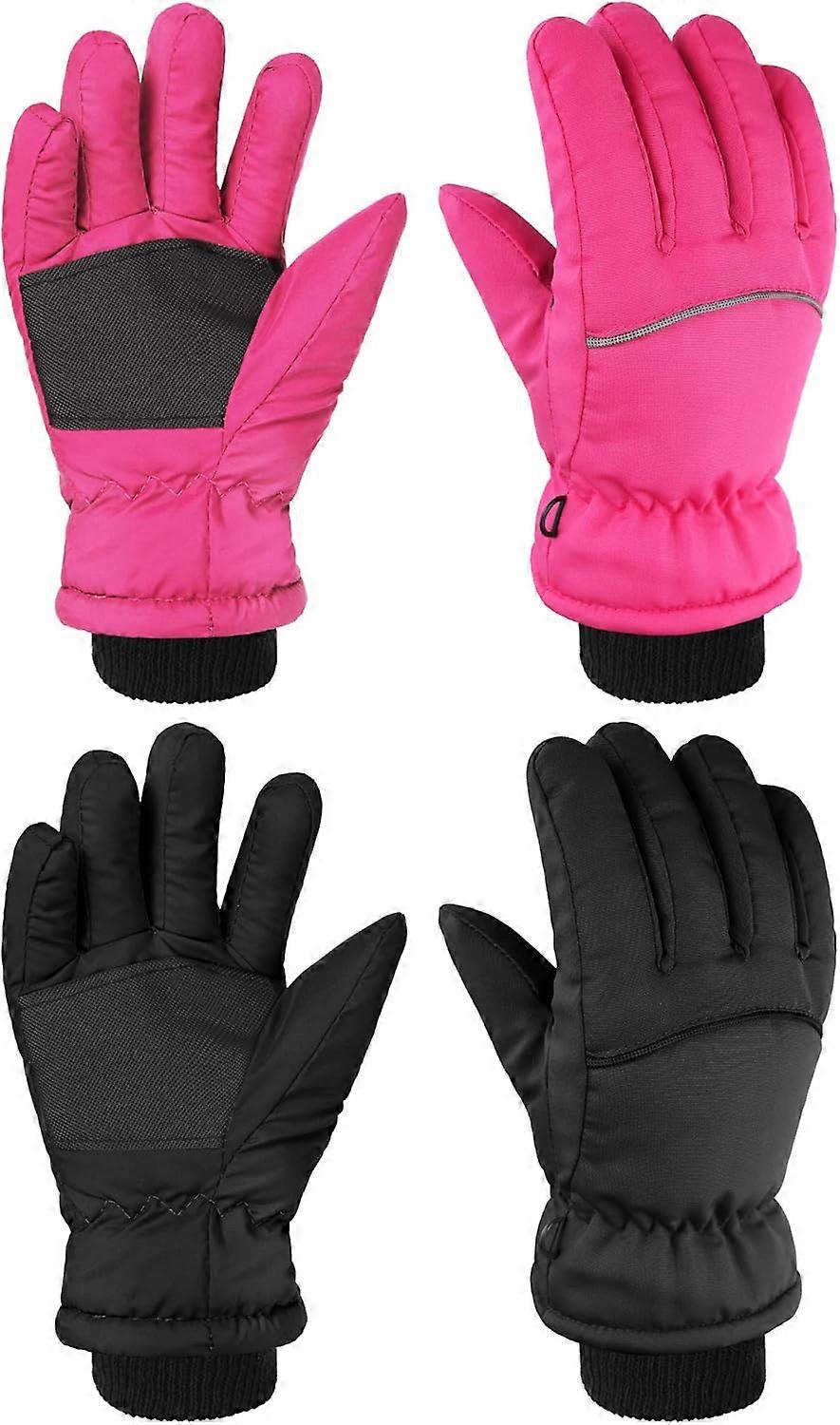 INIOR 2 Pairs Kids Snow Gloves Thick Ski Gloves Toddler Winter Warm Waterproof Gloves for Children Boys Girls Classic Style