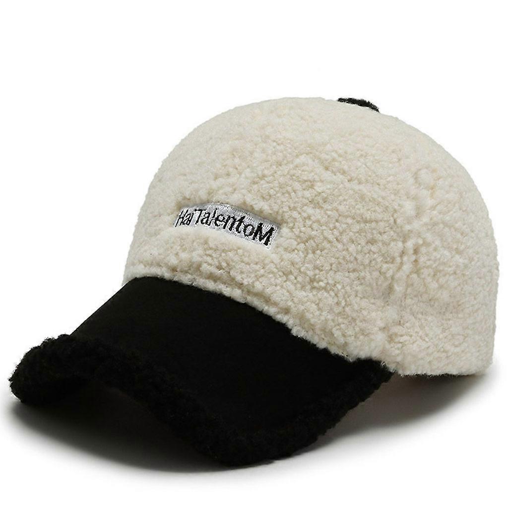 Solid Color Vintage Lamb Wool Letter Baseball Cap Warm Baseball Cap Fall Winter
