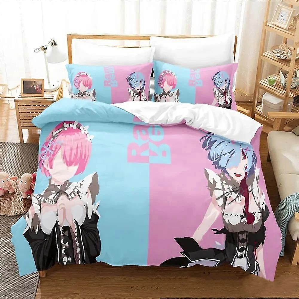 a1583 Lakan Re Zero Rem Ram Emilia Sängkläder Set Pojkar Flickor Påslakan Örngott Säng pojkar Vuxen3-delat sängkläder set (1 påslakan + 2 kuddar S