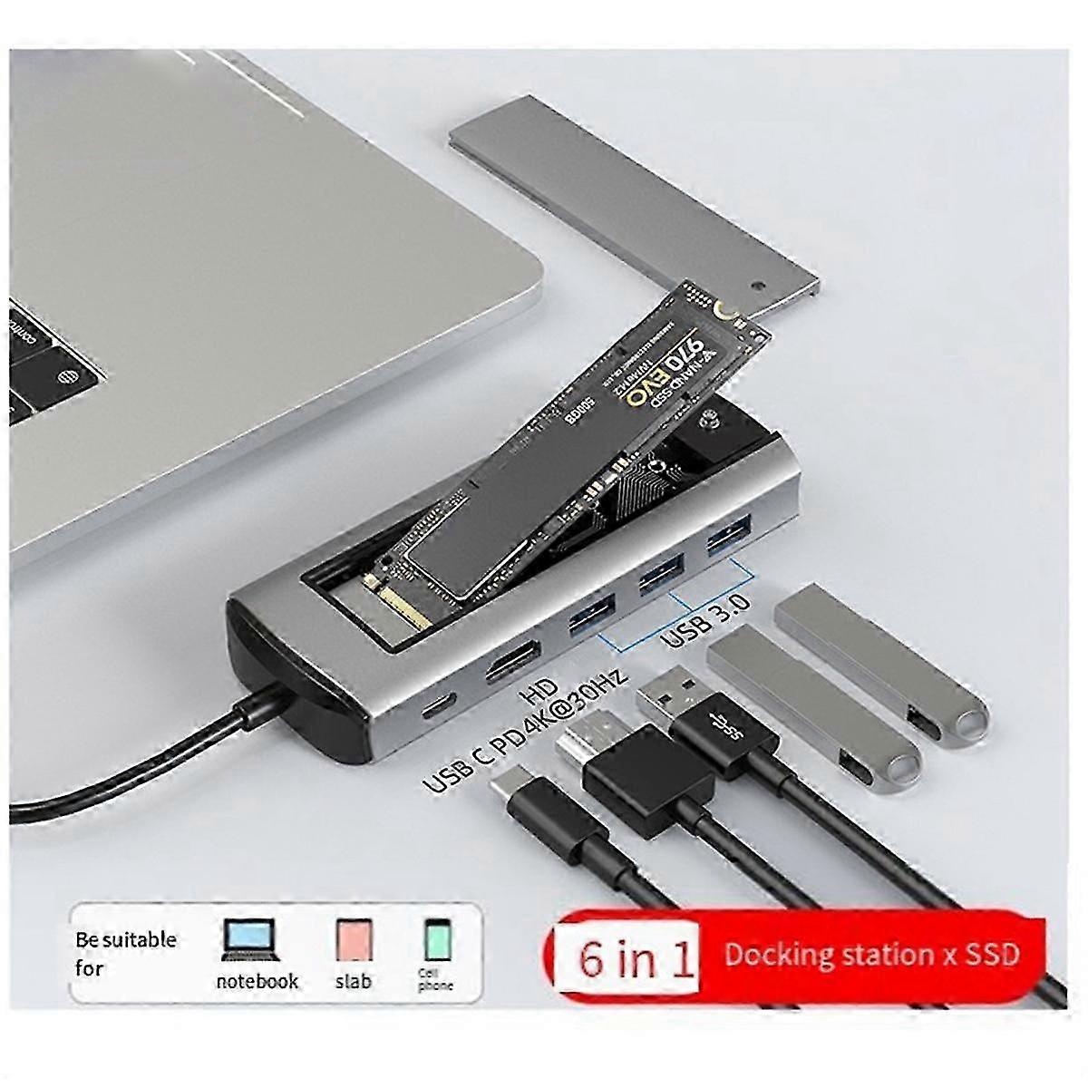 6-i-1 Usb Type-c dockningsstation Multifunktions dockningsstation för snabbladdningsstation Sata Enkelavtal