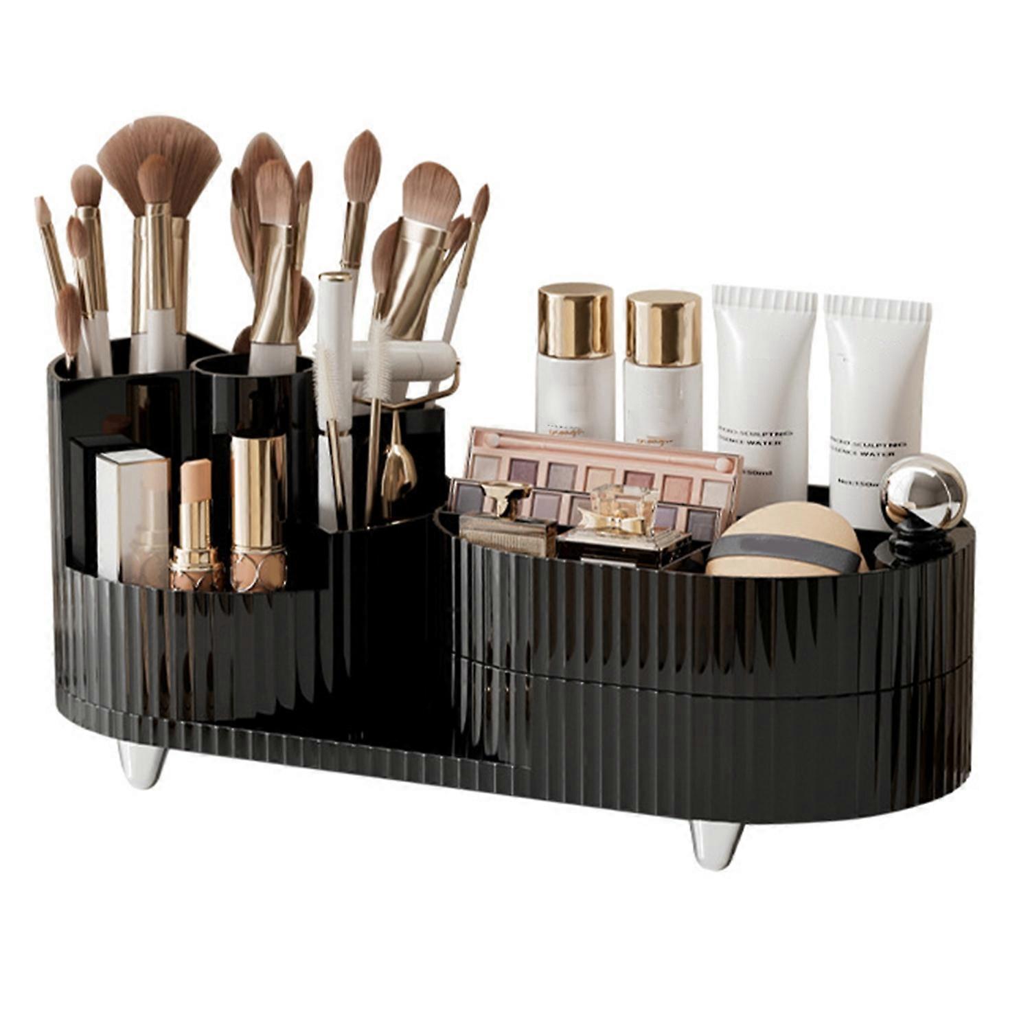 360-Degree Rotating Makeup Organizer Storage Box 5-Compartments Large Capacity Easy Access