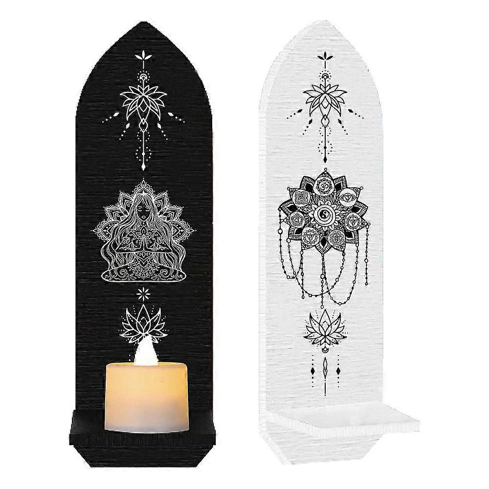 Boho Style Wall Mounted Wood Candle Holder Stand Detachable Pillar Candle Sconce Floating Shelf Chakra Theme Bullet Shape: 36x10x0.7cm 2pcs