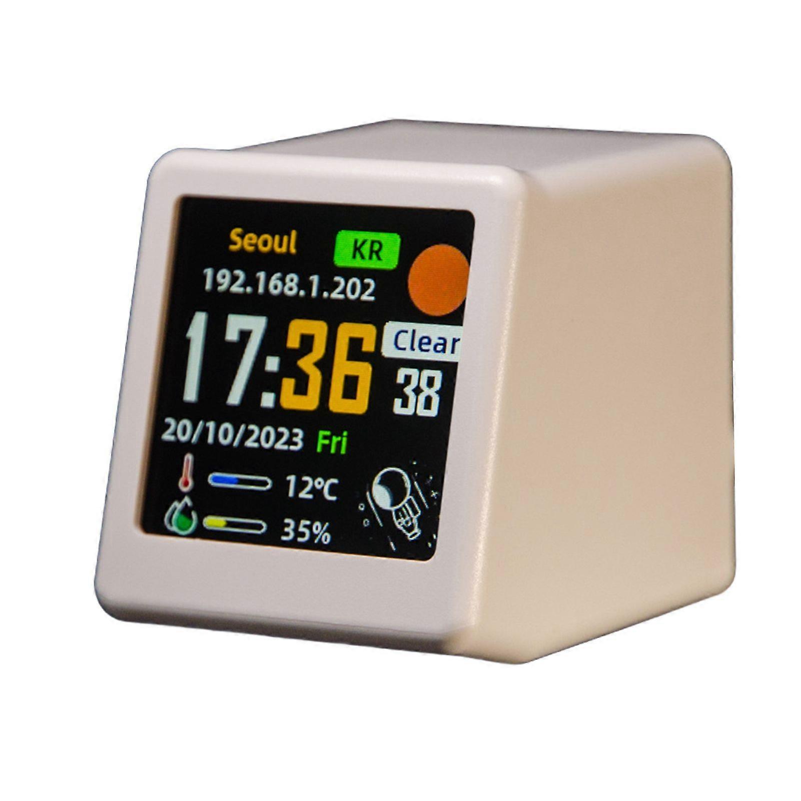 WIFI Mini Clock Cartoon Display Weather Calendar Time Date Temperature Humidity Wind Speed Display Adjustable Brightness 6 Display Modes Desktop Clock