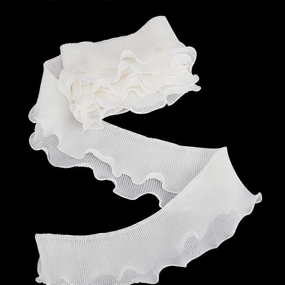 3 Yards Polyester Double-Layer Pleated Ribbon Ruffled Lace Ribbon for Garment Accessories White 3-3/8 inch(85mm)