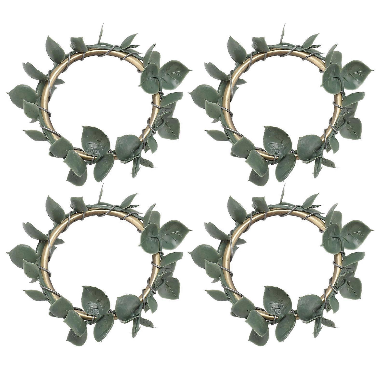 Set of 4 Green Leaf Metal Napkin Rings: Elegant Holders for Weddings and Banquets