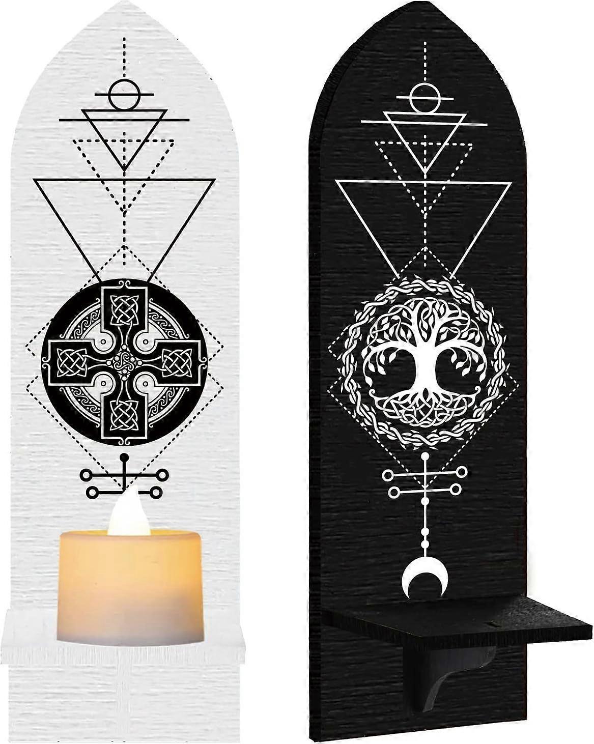 Set of 2 Boho Wall Candle Holder Shelf Mounted Wooden Detachable Sconces Candlestick Tree of Life Hanging Display Stand for Home Dining Room Bathroom