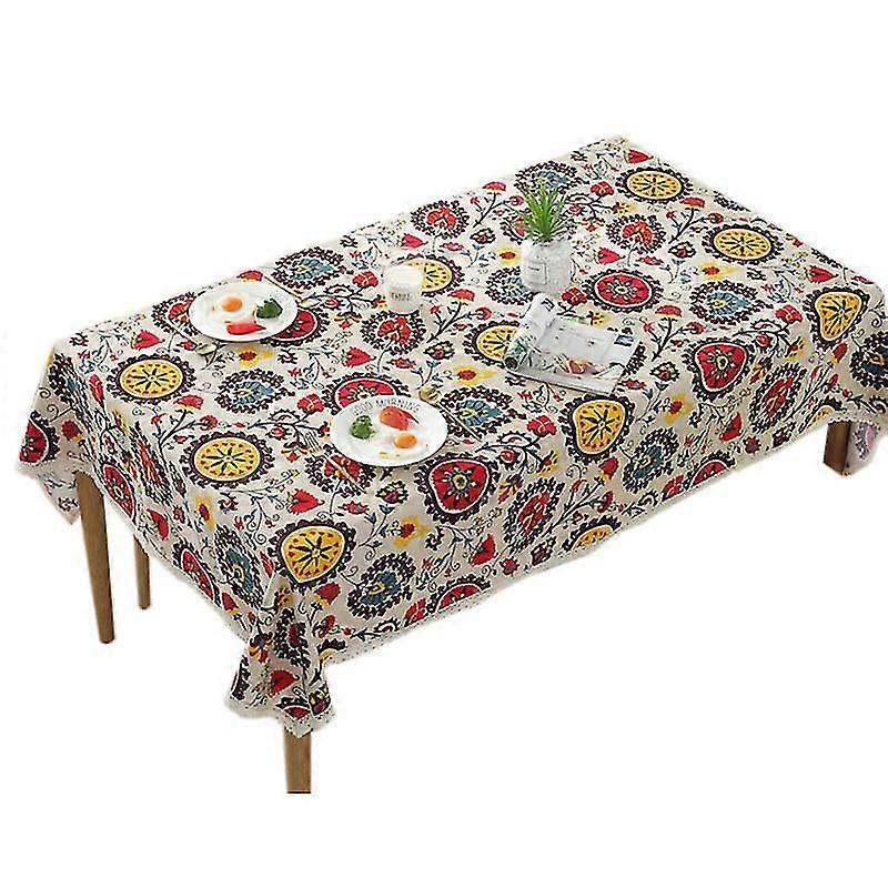 Classical Cotton Linen Tablecloths Rectangle Sunflower Printing Table Cloth With Lace Dustproof Tab