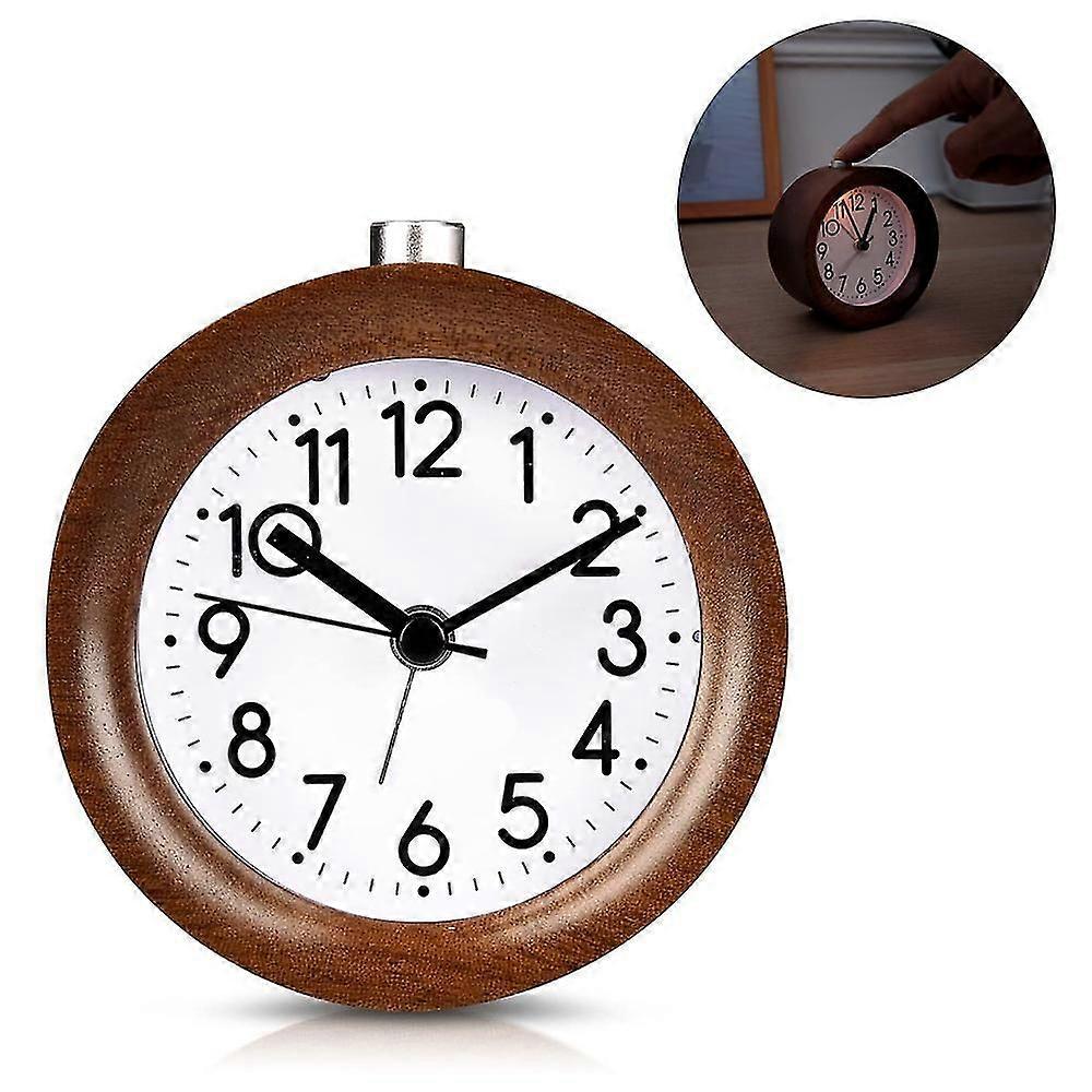 Analog Wood Alarm Clo With Snooze - R Clo With Dial Alarm Light - Quiet Vintage Wood Table Clo Without