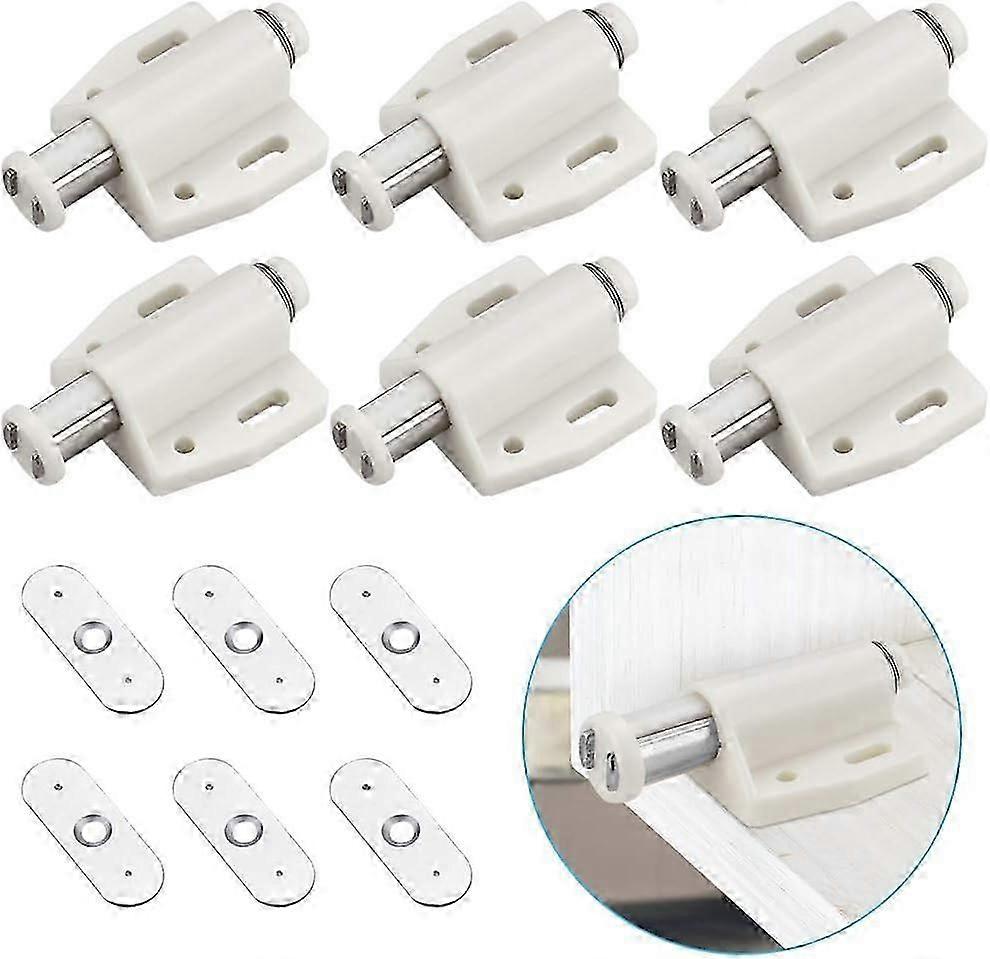 6 PCS Magnetic Door Catch Push Open Magnetic Touch Latch Plastic Soft Close Strong Spring Loaded Magnetic Closure with Strike for Cabinet Cupboard W