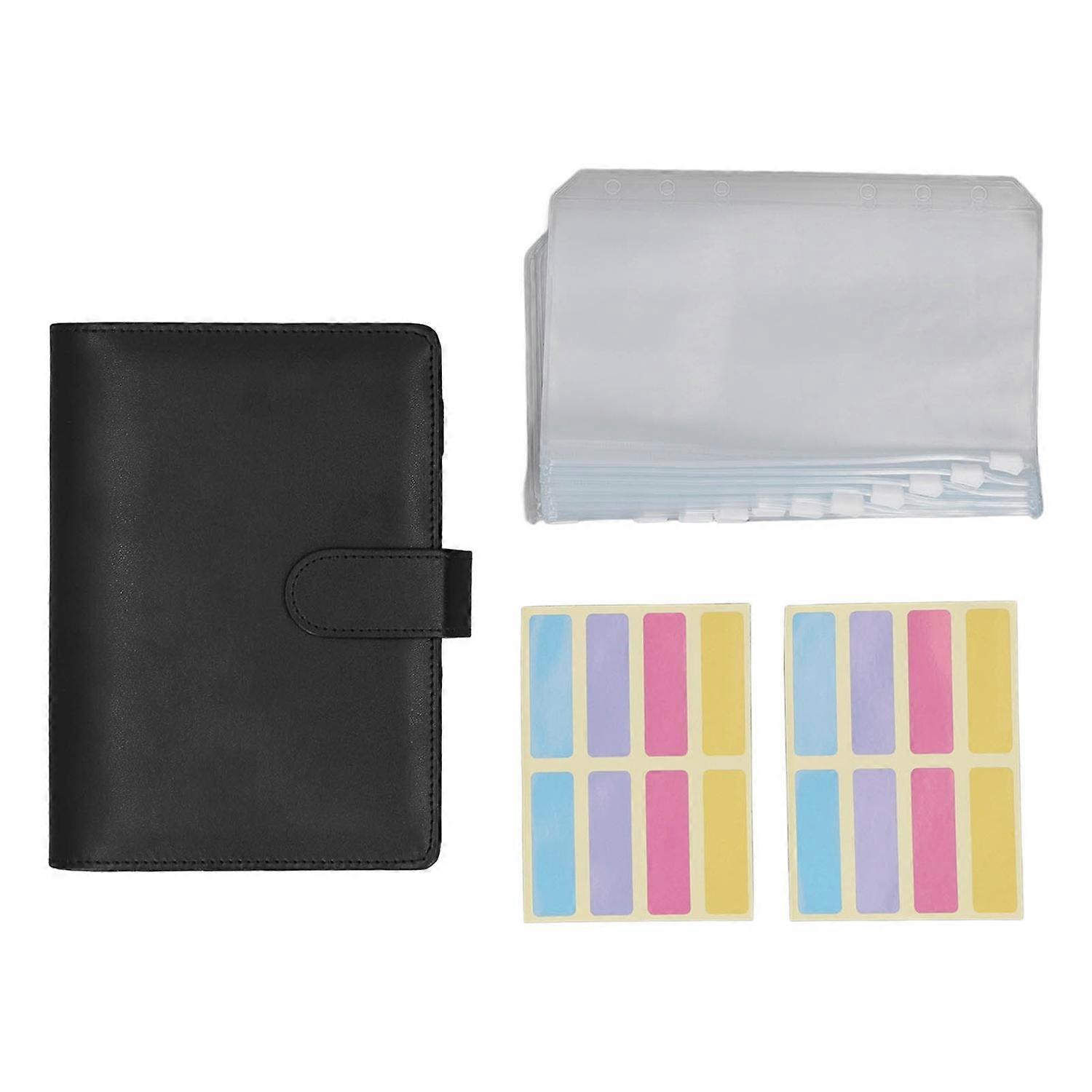 A6 Budget Binder Portable PU Leather Cover A6 Binder Planner with Zipper Bag Label Paper for Office