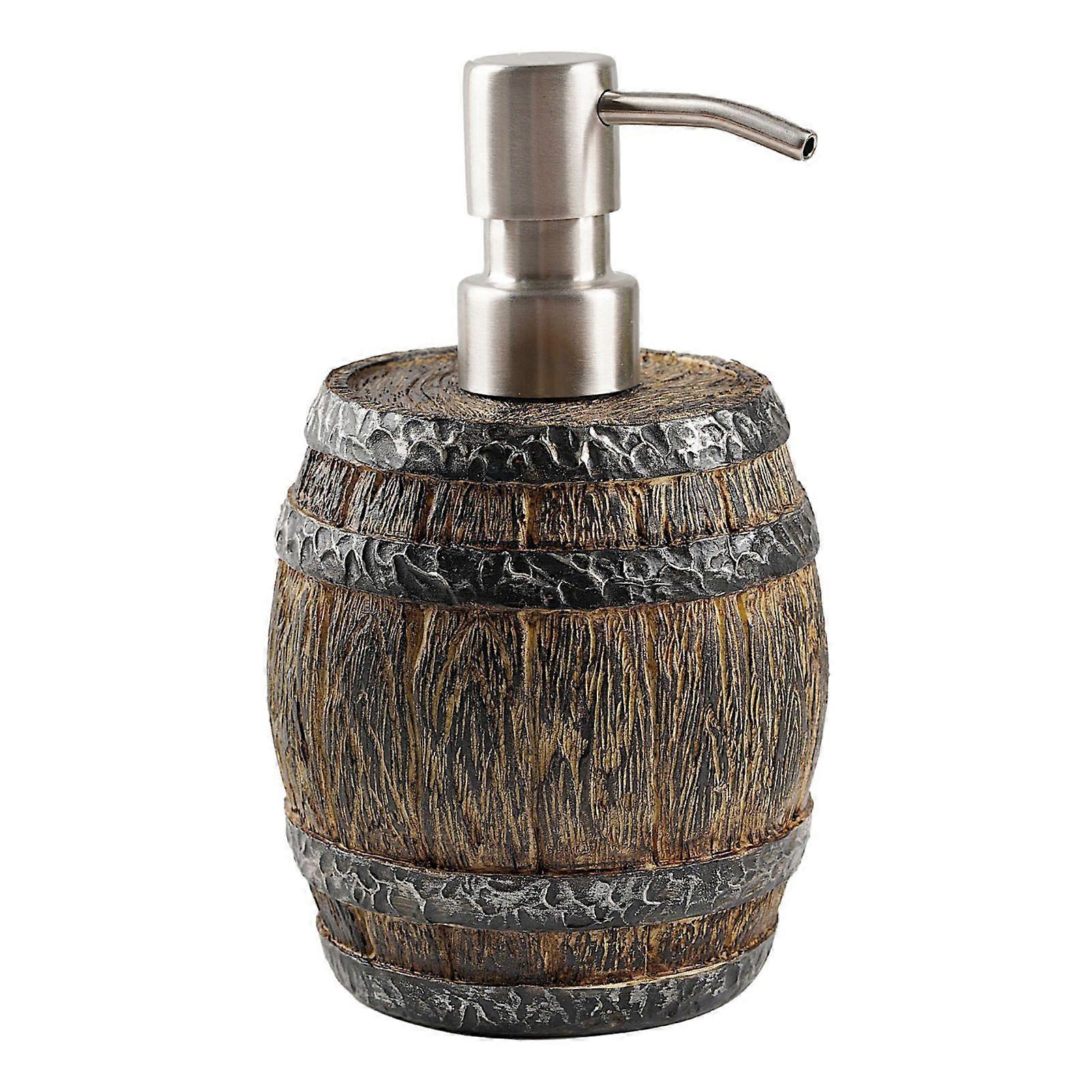 Whiskey Barrel Soap Dispenser Resin Refillable Lotion Pump Dispenser Rustic Hand Soap Bottle for Bathroom Kitchen Countertop Accessory