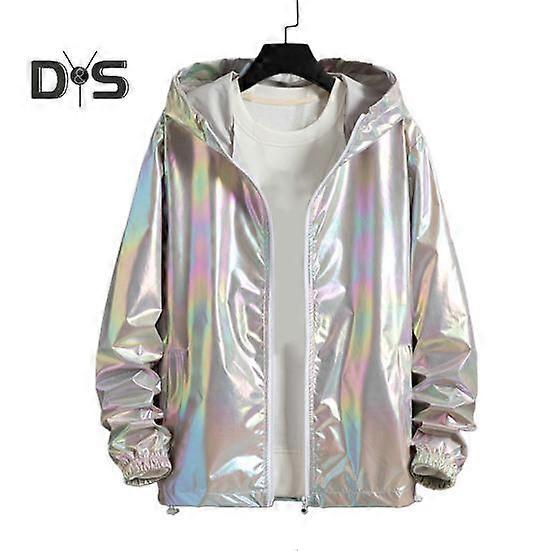 Spring Autumn Bright Colorful Sunscreen Jacket Men Hooded Long Sleeve Pockets Jacket Zipper Placket Men Coat Streetwear