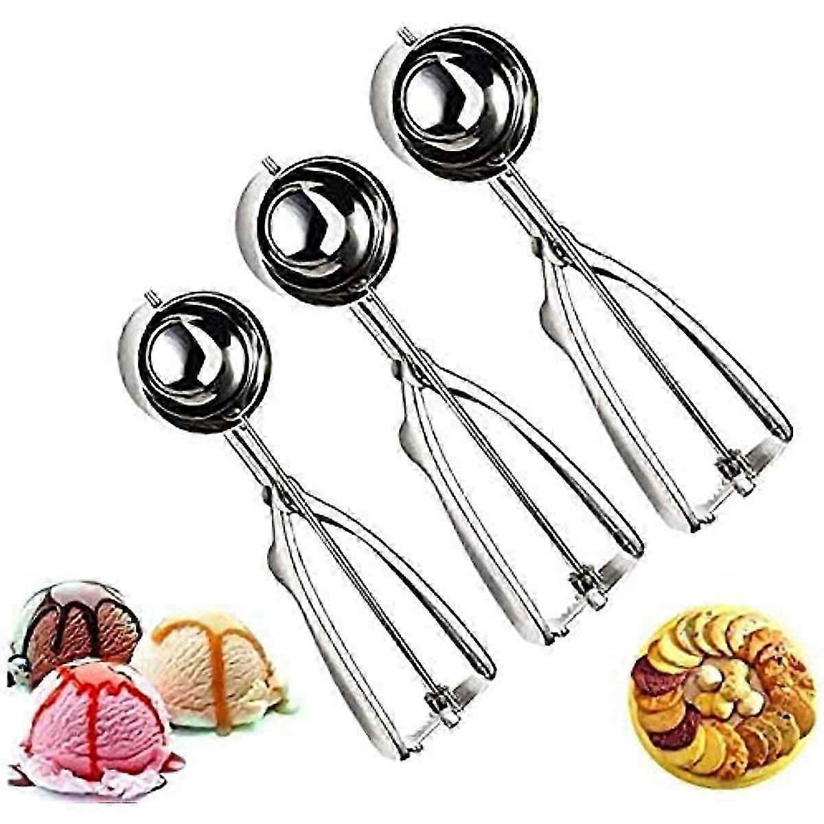 Lelesta Ice Cream Scoop With Trigger Cookie Scoop Set 188 Stainless Steel For Baking Include Large-medium-small Size Perfect For Cookie Ice Cream Cupc