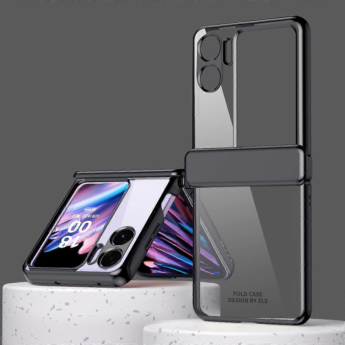 For OPPO Find N2 Flip Electroplating Frame Transparent Phone Case with Hinge