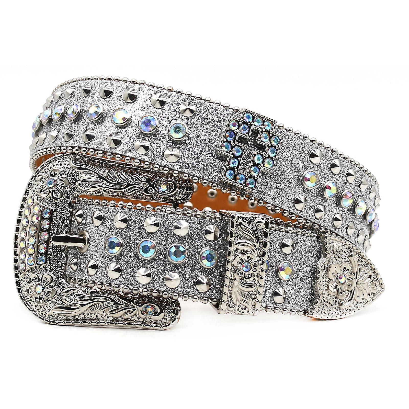 فتاة ساخنة متلألئة حزام الخصر الغربي، المسامير القوطية الغربية حزام الصليب للجينز اللباس ملهى ليلي للفتيات مرصع بالجواهر حزام الخصر الفضي بريق 1 115 سم