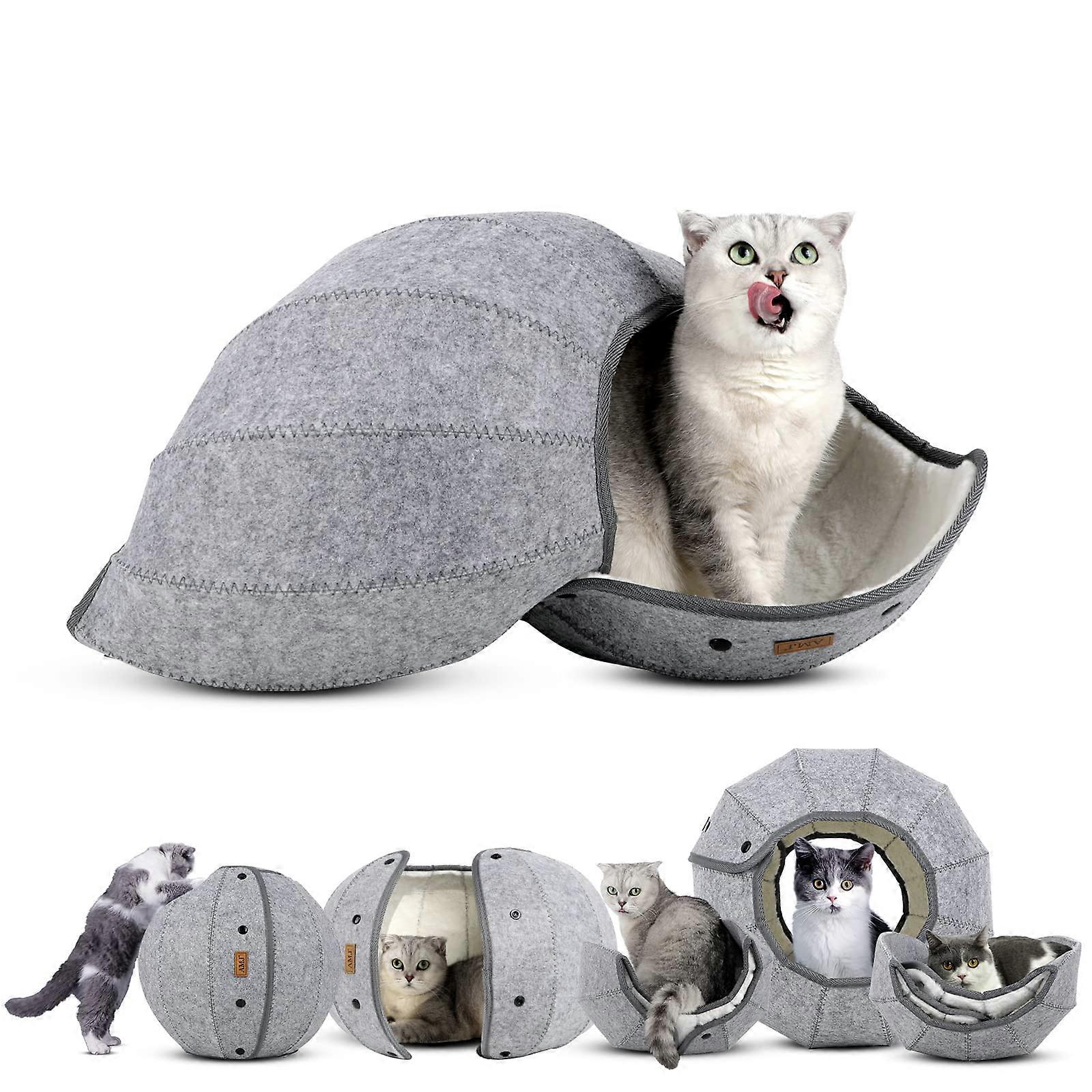 K 1 Cute Shell Cat Bed House Indoor, Soft Foldable Cat Cave with Interactive Toy Ball - Cozy Pet Tunnel for Cats