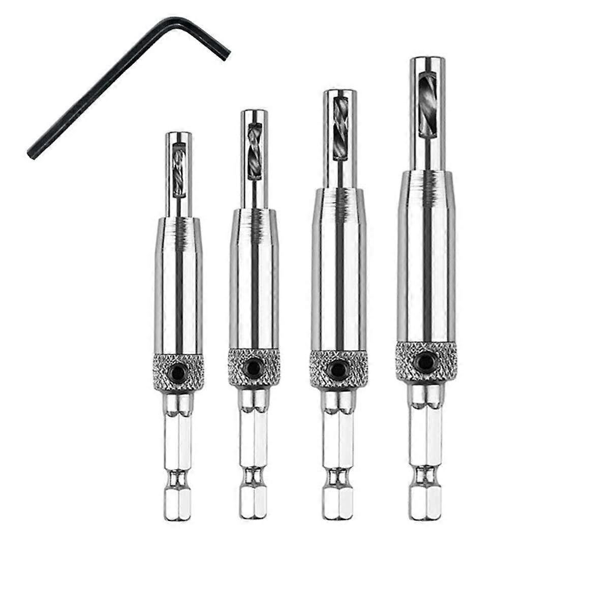 Yzfei Self Centering Hinge Drill Bits Set,HSS Self Centering Hinge Drill Bits, 11/64", 9/64", 7/64", 5/64", with Hex CZZ