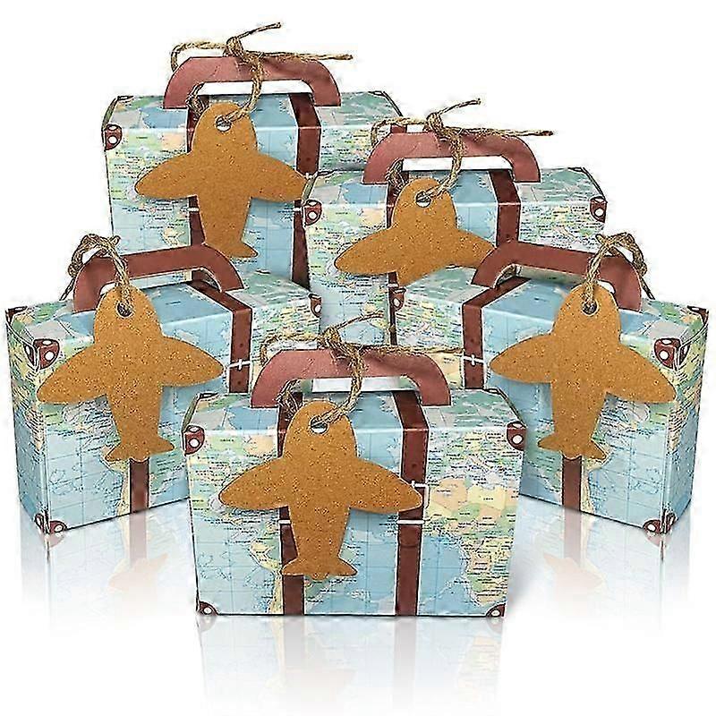 50PCS Suitcase Favor Boxes World Map Mini Suitcase Boxes Wedding Candy Boxes for Travel Theme Weddi