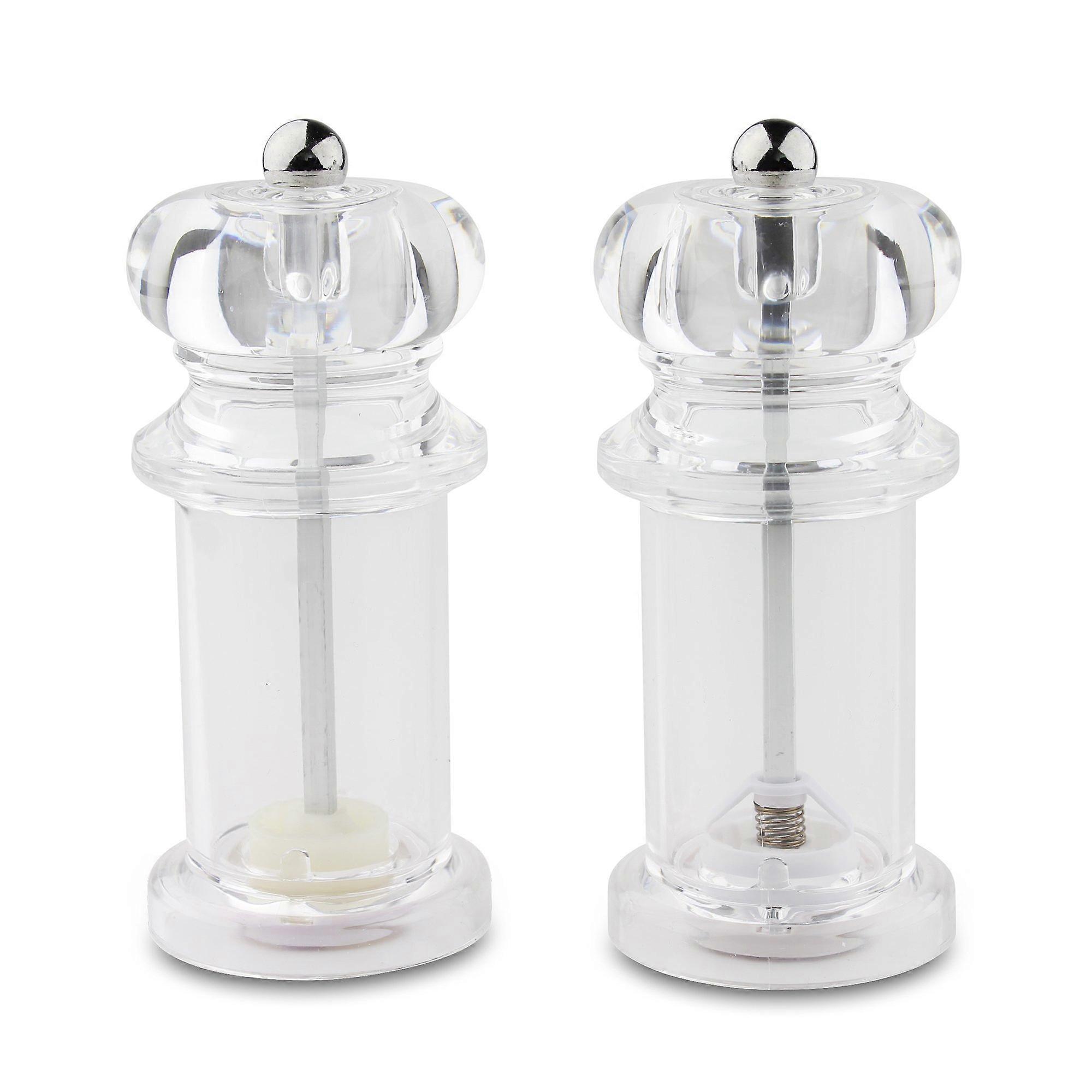 2 Piece Salt and Pepper Mill Set With Non-Corrosive Ceramic Gears, Acrylic Clear Design, 6 x 6 x 14 cm