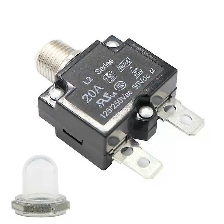 50V DC Circuit Breaker-20A Manual Reset Overload Protector with Waterproof Cover -