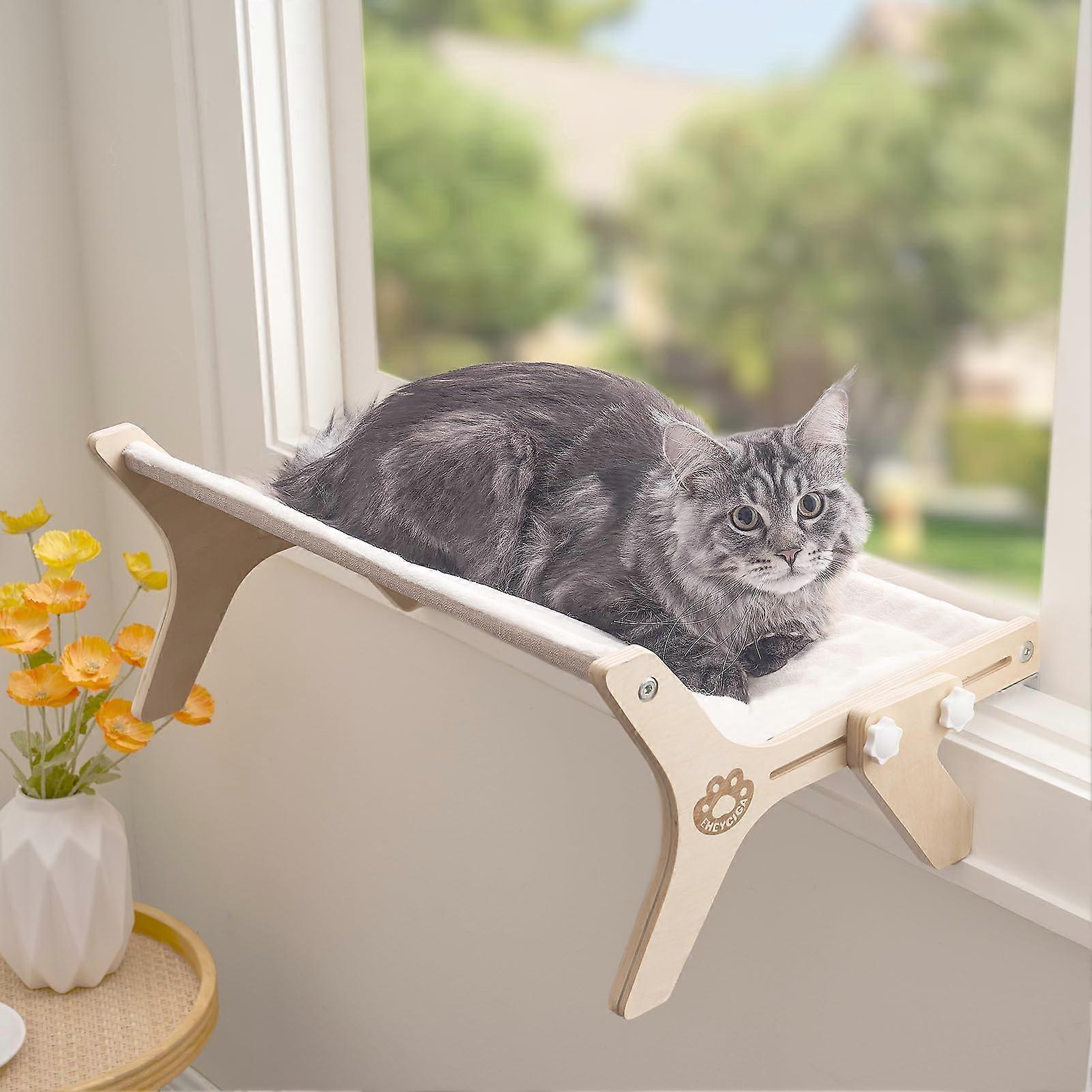 Cat Window Perch for Cats Inside, Adjustable Cat Hammock for Window Sill with Premium Hardwood & Robust Metal Frame, Cat Window Seat for Indoor Cats