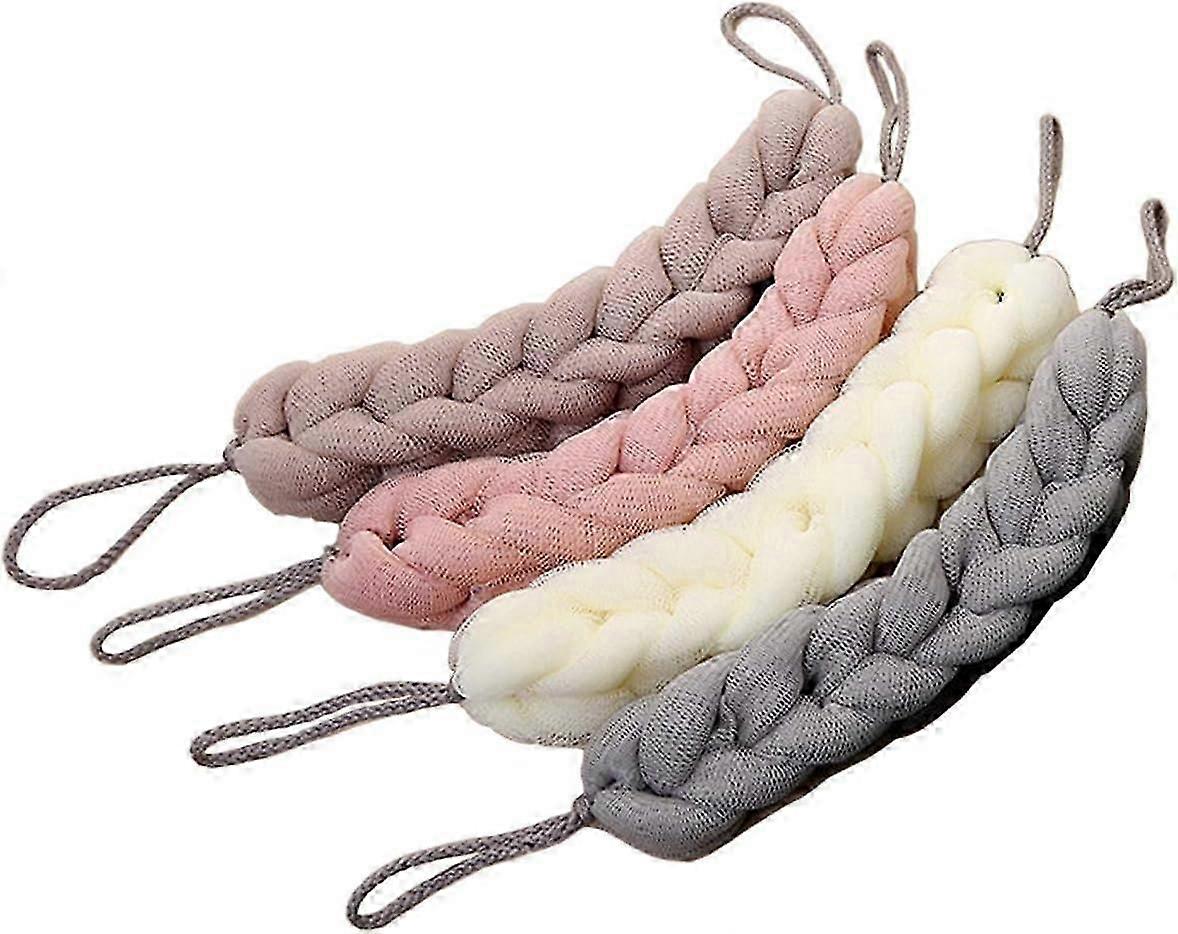 Pack of 4 Long Stretch Back Sponges with Cord Handle Back Scrubber Tub Shower Mesh Sponge Exfoliating Body Scrub Stretch