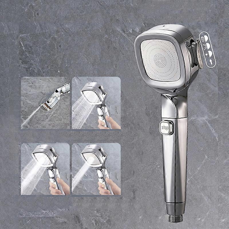 Pressurized Shower Head Four-speed Handheld Shower Set,Style: Electroplating Silver Electroplating  Silver 