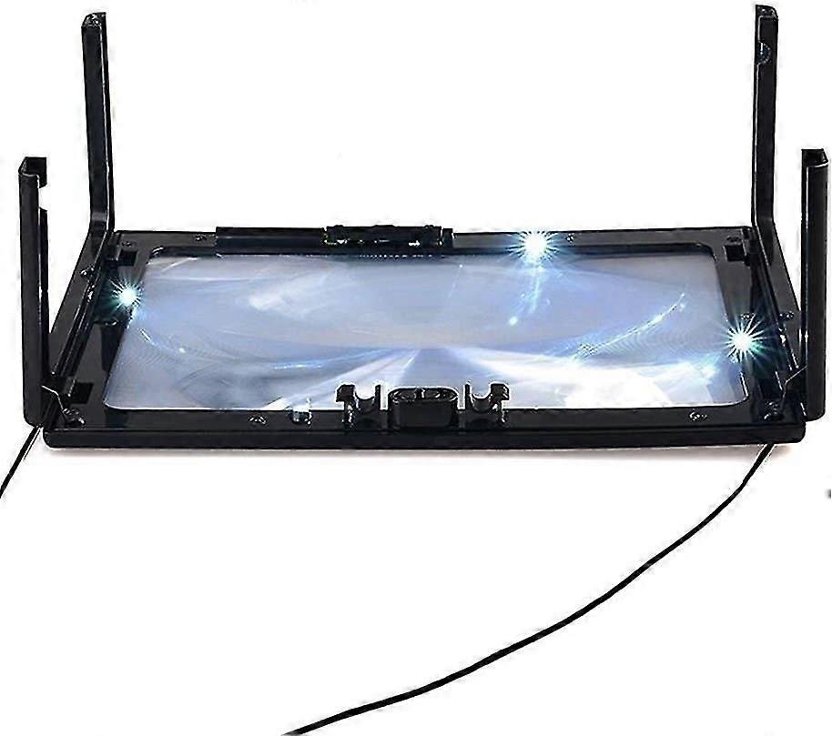 A4 Full Page Reading Magnifier Hands Free Rectangular Standing Magnifier with 4 LED Lamp 3X